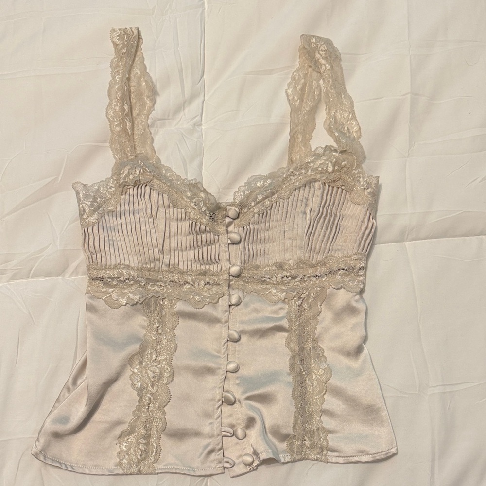 Princess Polly Ivory Satin Lace Button Tank